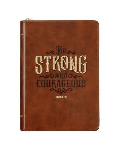 Notizbuch aus Kunstleder und Reißverschluss – Josua 1:9 „Sei stark und mutig“