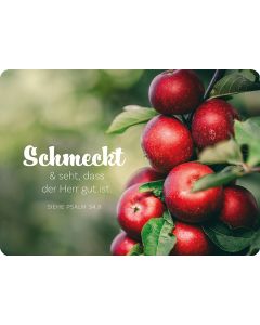 Postkarte 'Schmeckt & seht, dass der Herr gut ist.' (Äpfel)           Siehe Psalm 34,9