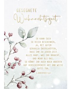 Postkarte 'Gesegnete Weihnachtszeit' 12x                    Motiv: blassrote Beeren